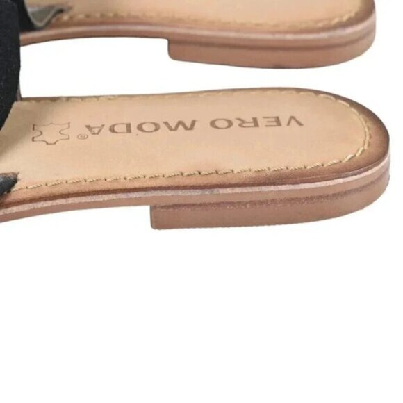 Vero Moda Sandals Black Suede Bow Slides Size 8 - Picture 3 of 8